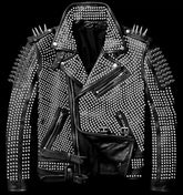 Men Full Silver Studded Spiked Genuine Punk Leather Belted Jacket